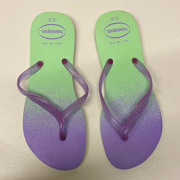 Havaianas Lime Green and Violet Flip Flops - Picture 1 of 1
